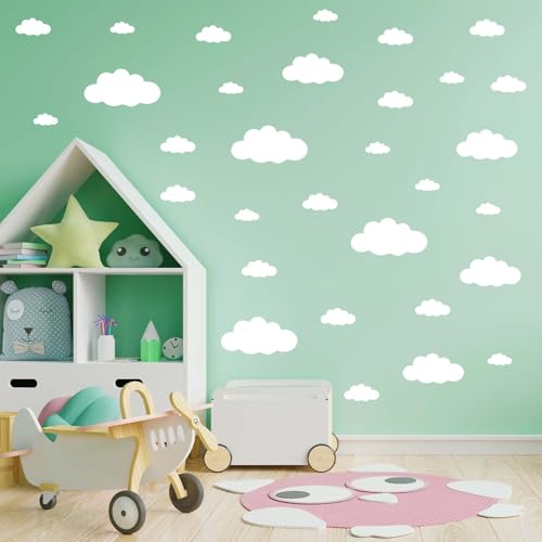 62PC White Cloud Wall Decals - Removable Stickers for Kids' Rooms