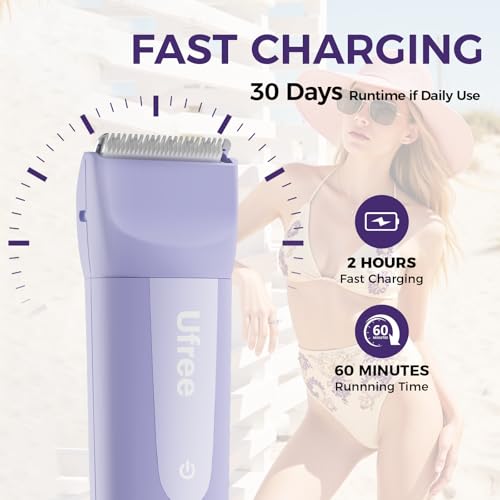 Ufree 3-in-1 Women's Electric Razor with Ceramic Blades, IPX7 Waterproof Bikini Trimmer for Women, Pubic Hair Trimmer, Cordless Rechargeable Shaver for Legs, Armpit, Valentine's Gifts for Women