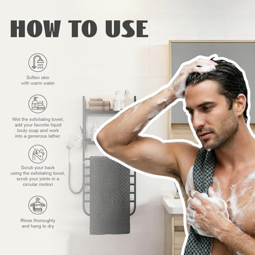 Black Exfoliating Shower Towel - Extra Long Back Scrubber