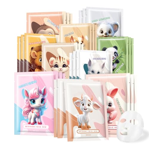 Animal Face Mask Sheet Set, Moisturizing Collagen Skincare for All Skin Types