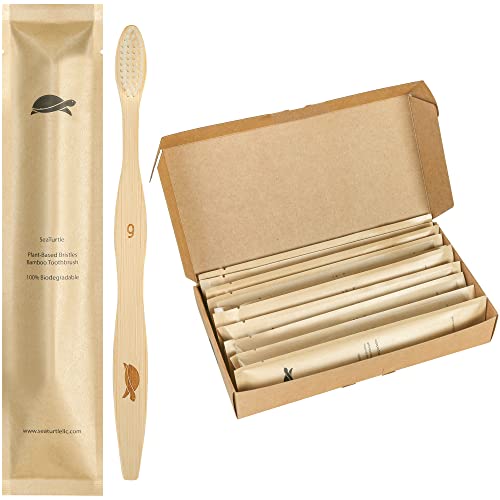 Sea Turtle Sustainable Bamboo Toothbrushes - Soft Plant-Based Bristles, 10 Pack
