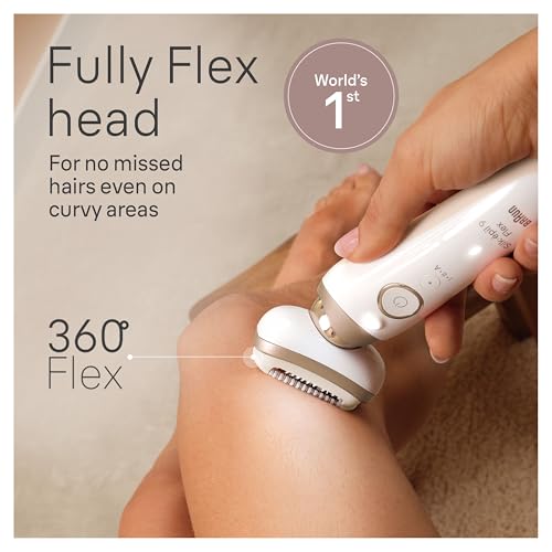 Braun Silk-?pil 9 Flex Epilator, 360 Flex and Pivoting Head, Wet and Dry, Includes Shaver Head, Trimmer Comb, SES9-041 3D, Tinted Gold