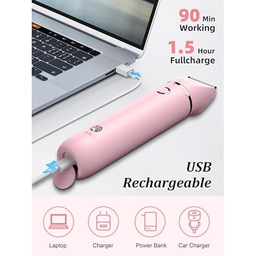 Cayzor Bikini Trimmer and Shaver Kit for Women - 2-in-1 Wet/Dry Electric Body Hair Trimmer Facial Hair Removal Cordless Waterproof Bikini Shaver Razor for Face Lip Chin Pubic Underarm Legs