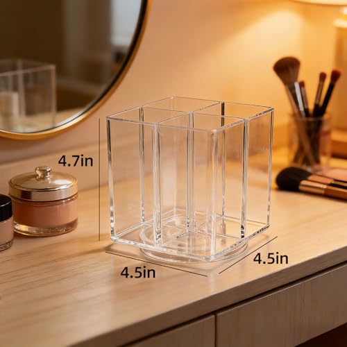 Clear Rotating Acrylic Makeup Brush Holder with 4 Slots