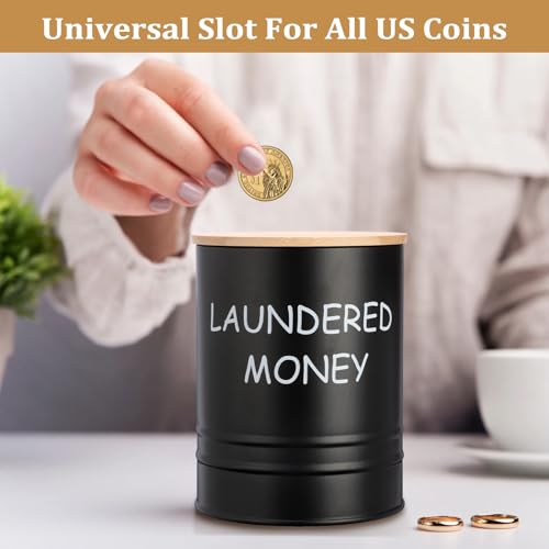 Laundry Coin Bank Jar with Wooden Lid - Rustic Iron Savings Jar