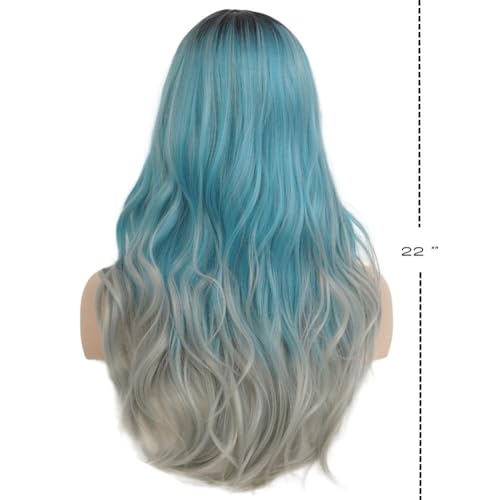 Ombre Blue Curly Wig for Women - Long Wavy Heat Resistant Hair