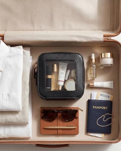 LETGO Small Black Square Clear Makeup Bag for Women & Men, Travel Cosmetic Organizer