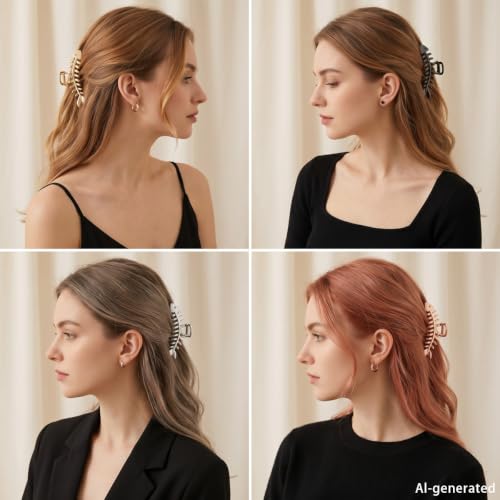 KuuGuu Fish Bone Hair Claw Clips 4-Pack Large Metal Non-Slip Hair Accessories