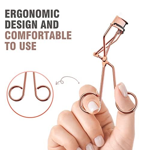 Eyelash Curler Kit - Professional Volumizing Lash Lift Tool with Comb & Refill Pads | Rose Gold