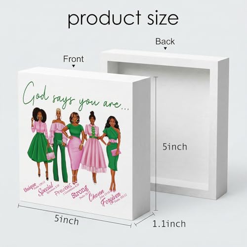 Inspirational Sorority Wooden Decor - 5x5 Pink & Green Gift