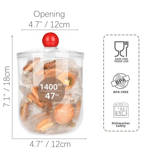 47oz Clear Plastic Candy Jar with Lid - Airtight Storage for Cookies & Coffee