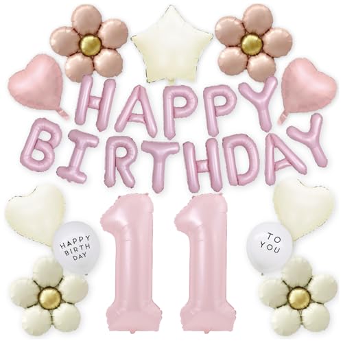 Pink Happy Birthday Balloon Garland Set with Number 11 Balloon