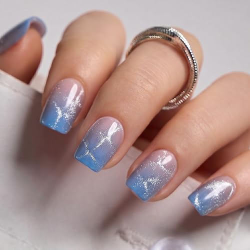 CurvLife Short Square Gold Accent Press-On Nails Jade Green, Long-Lasting Gel Finish