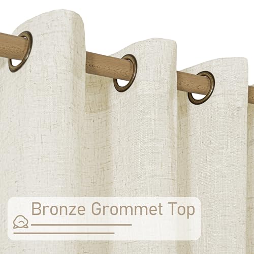 Linen Curtains for Kitchen Windows, Cream Ivory - 34x40 Inches, 2 Panels with Bronze Grommets