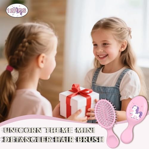 12-Piece Unicorn Mini Detangler Hair Brush Set for Travel and Party Favors
