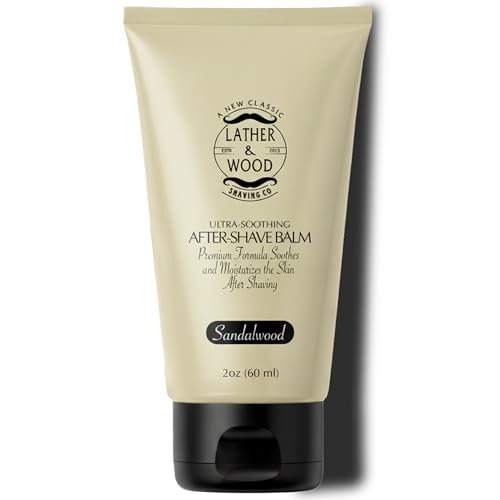 Lather & Wood Sandalwood After-Shave Balm for Sensitive Skin, Soothes Razor Burn & Moisturizes Face