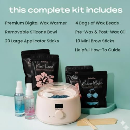 KoluaWax Premium Waxing Kit for Women - Beginner Friendly - Complete Wax Kit that includes 14oz of Wax Beads, Applicator, Pre and Post Care, Suitable for Sensitive Skin (Blush) - Mothers Day Gifts