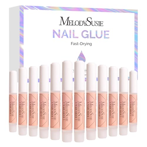 MelodySusie 12Pcs Nail Glue - Strong, Quick Dry Adhesive for Press-On Nails