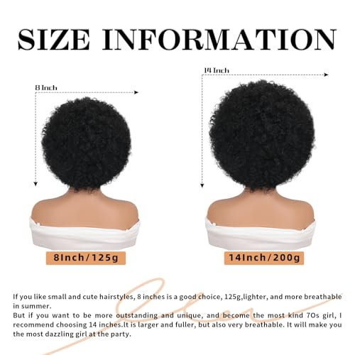GKtineke 8 Inch Afro Wig for Black Women - Natural Black 70s Curly Short Wig