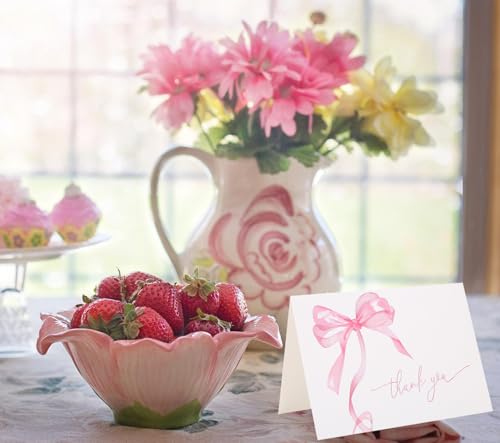 30-Pack Pink Bow Thank You Cards with Envelopes & Stickers