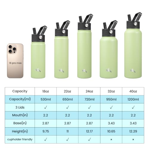 Konokyo 18 oz Insulated Stainless Steel Water Bottle with Straw Lid - BPA-Free & Leak-Proof for Travel, Gym, Hiking