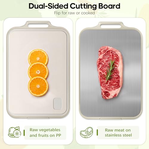Stainless Steel Double-Sided Cutting Board with Juice Groove - 16"x11"