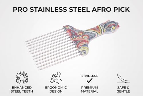Stainless Steel Afro Detangling Hair Pick Comb for Curly & Thick Hair