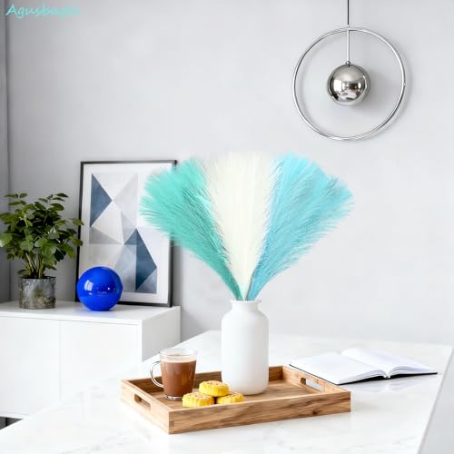 30pcs Light Blue Faux Pampas Grass Decor - 21.5in Artificial Vase Filler