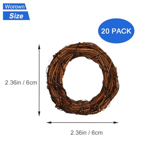Worown 20 Pcs Mini Natural Grapevine Wreaths - 2.36 inch for DIY Decor