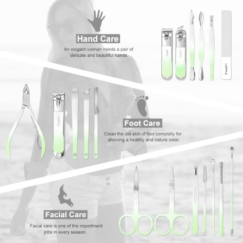 18-Piece Professional Manicure Kit for Women - Green Gradient
