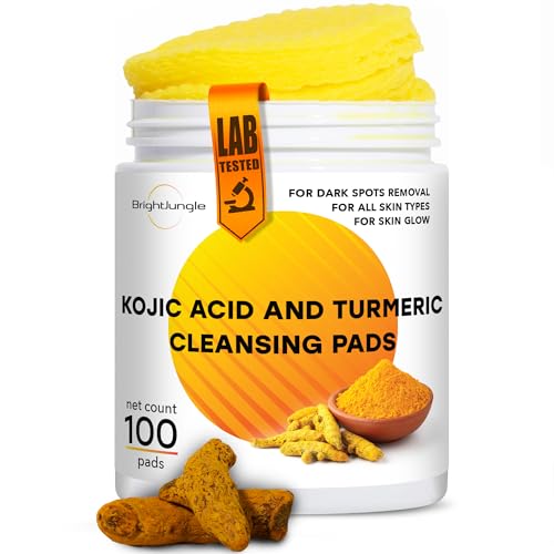 Kojic Acid & Turmeric Cleansing Pads - 100 Pre-soaked Pads for Face & Body