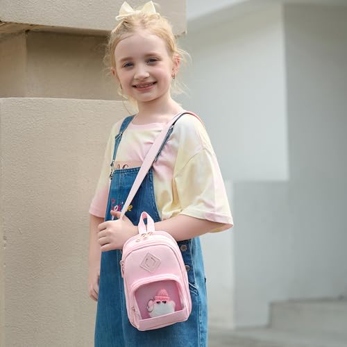 Large Capacity Kids Mini Backpack Pencil Case with Keychain - Pink