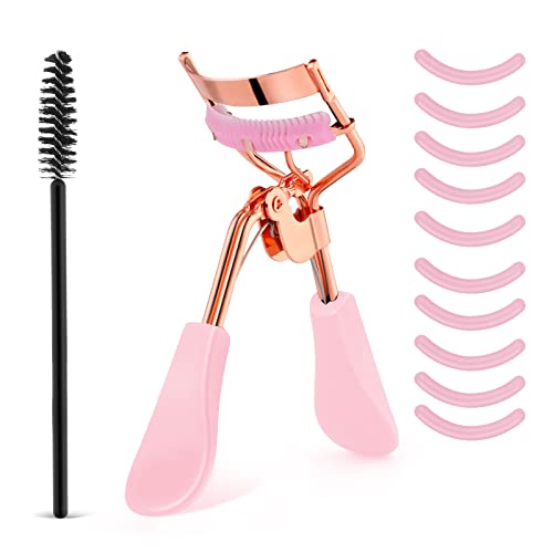 Pink Eyelash Curler Kit with 10 Replacement Pads - Professional Makeup Tool