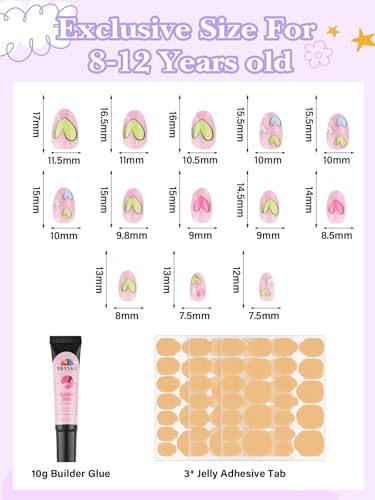 78 Pieces Kid Press On Nails Set - EBANKU Heart Design (3 Pack)