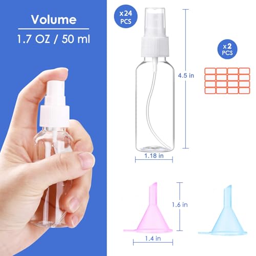 24 Pcs 2oz Clear Mini Spray Bottles Set - Refillable Travel Containers