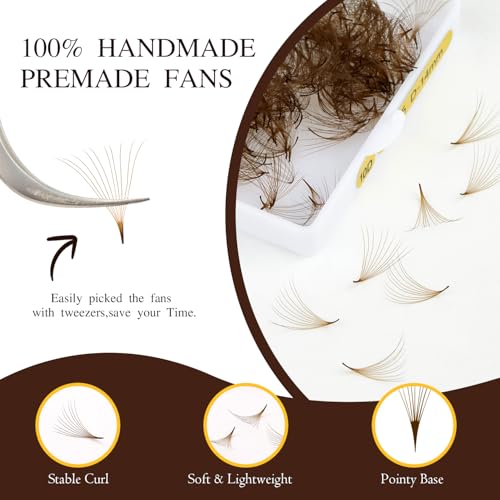 Kolybel 500 Premade Lash Fans 10D 0.07 C Curl Brown 12mm