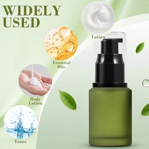 Elandy 60ml Green Glass Lotion Pump Bottle - Refillable Travel Container