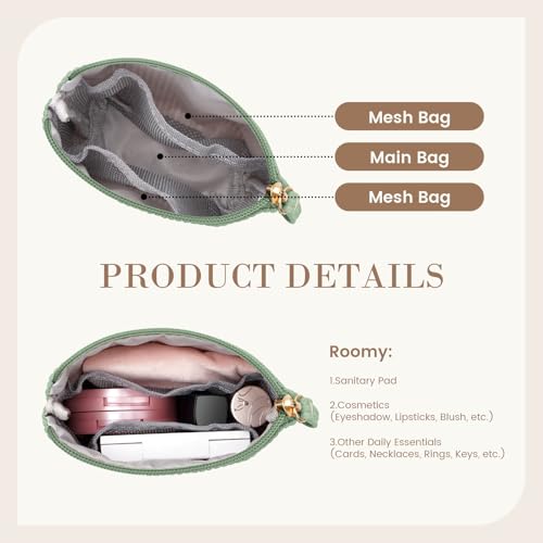 MAGEFY Mini Corduroy Makeup Bag for Women - Green Travel Pouch