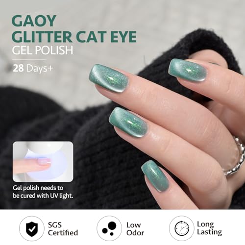 GAOY Teal Cat Eye Gel Nail Polish 16ml - Holographic Glitter UV Gel