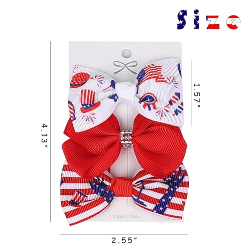 American Flag Hair Bow Clips 3PCS Patriotic Hair Accessories for Baby Girls & Women - Style3