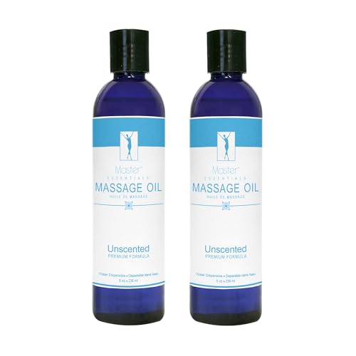 Master Massage Unscented Organic Massage Oil 8 fl oz Pack of 2 Water-Soluble Skin-Nourishing Formula