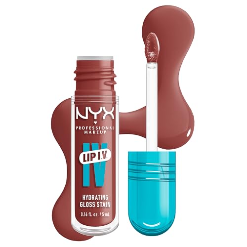 NYX PROFESSIONAL MAKEUP Lip IV Hydrating Glossy Lip Stain, Long-Lasting, Tinted, Vegan Formula with 12 HR Hydration - Hydra Honey (Brown)