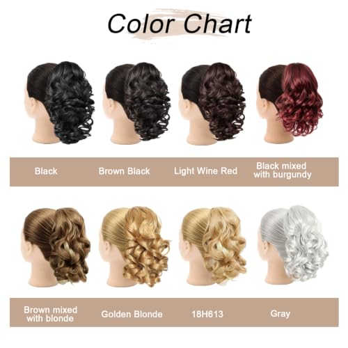 14” Black Wavy Curly Drawstring Ponytail Extension for Women