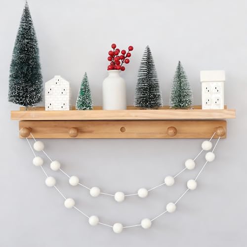 White Wool Felt Pom Pom Garland - 41.34 Inch Holiday Decor