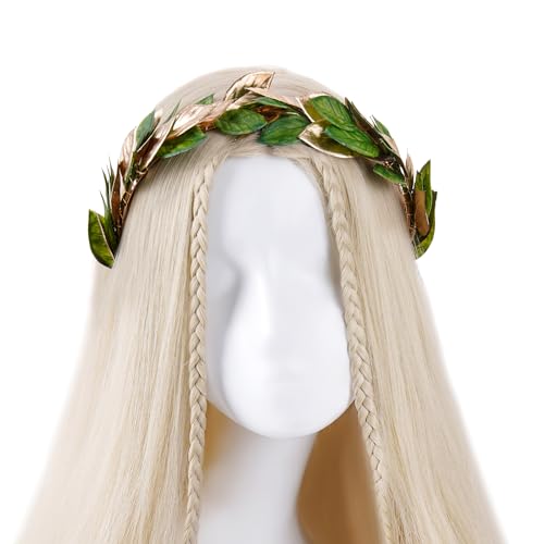 KorViSHOW Gold and Green Laurel Leaf Headband Roman Greek Crown for Parties & Weddings