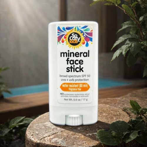 SoCozy Kids SPF 50 Mineral Sunscreen Stick 6oz Pack of 2 Water-Resistant UV Face & Body Sun Block