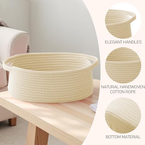 Small Woven Storage Basket with Handles - Cotton Rope, 12x8x5 in