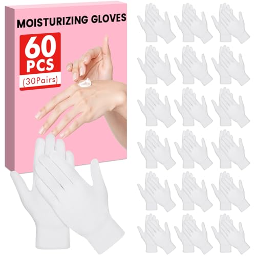 60 Pairs White Cotton Gloves for Eczema & Hand Care - UGODAR, Stretchable, Reusable, Spa & Work Gloves