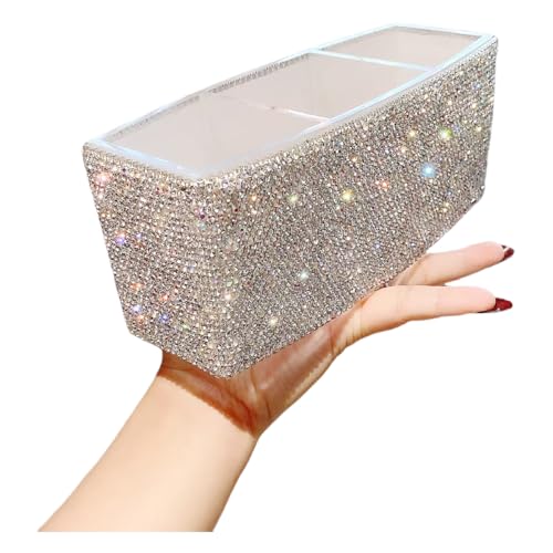 Luxury Silver Acrylic Makeup Brush Holder – Triple-Compartment Organizer