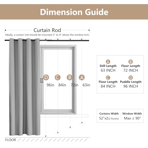 100% Blackout Grommet Curtains - 2 Panel Set, 52" x 63"